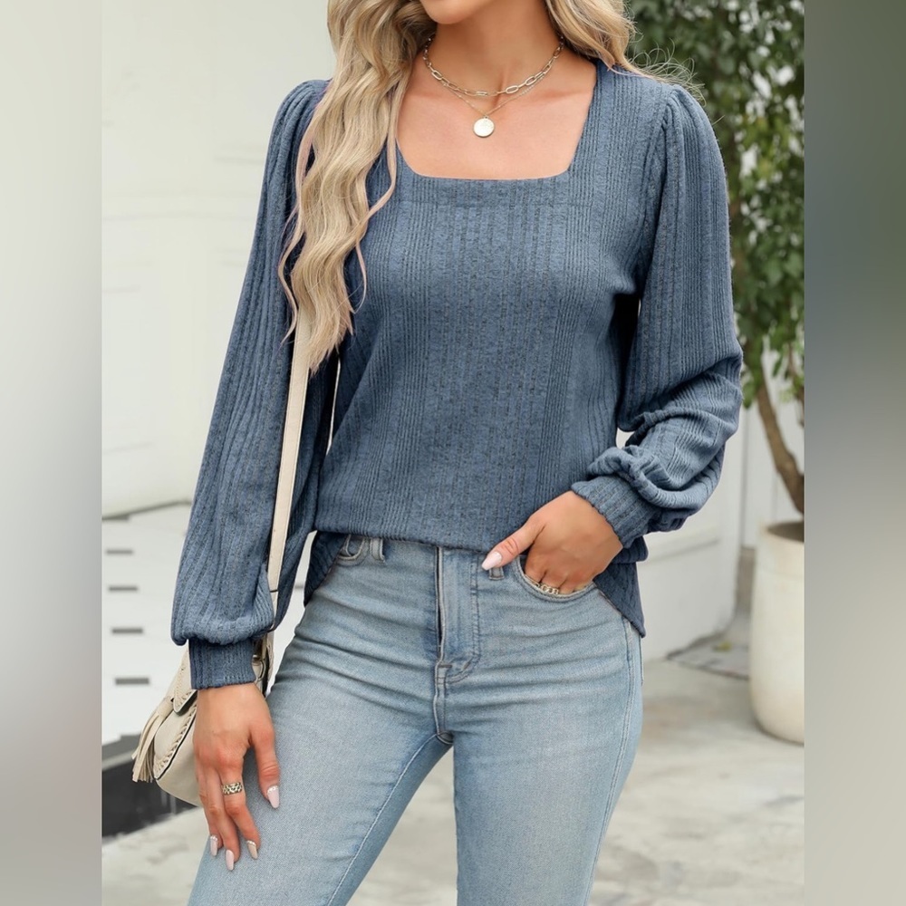 💕Mansy Women's Long Sleeve Tops Square Neck Tunics Loose Fit Fall Shirts …